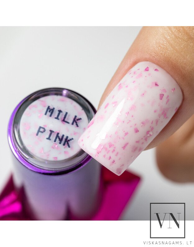 RUBBER FLAKES bazė su folijos gabalėliais MILK & PINK, 10g