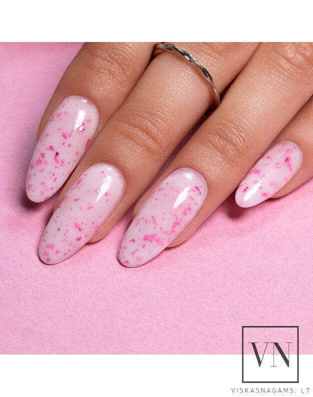 RUBBER FLAKES bazė su folijos gabalėliais MILK & PINK, 10g